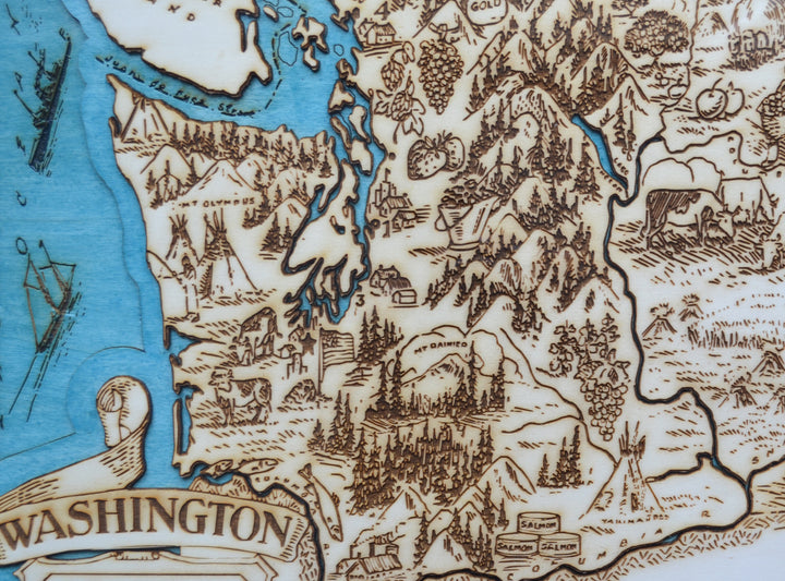Personalized Wedding Map, Washington Topographic Wooden Map Chart