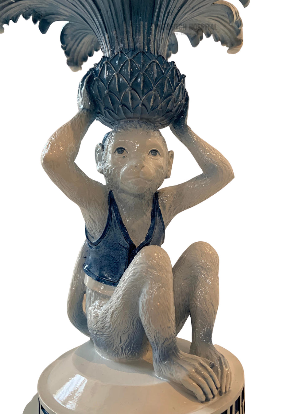 Monkey candle holder, ceramic monkey, blue candle holder,