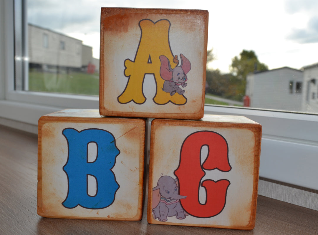 Dumbo Nursery Blocks – Dumbo The Elephant Wooden Name Blocks –Personalised Blocks  – Little Golden Books