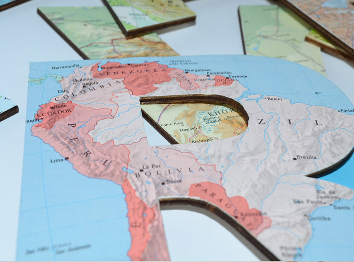 TRAVEL Wooden Sign - Map Découpage Wooden Letters - Vintage Atlas Map Decor