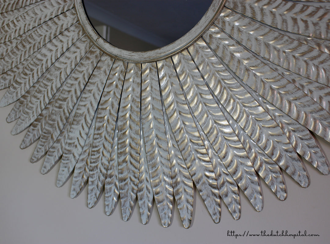 Feathered Effect White Metal Mirror – Large Leaf Mirror –  Metal Wall Mirror