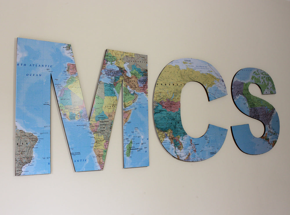 personalised  map sign, wooden map letters