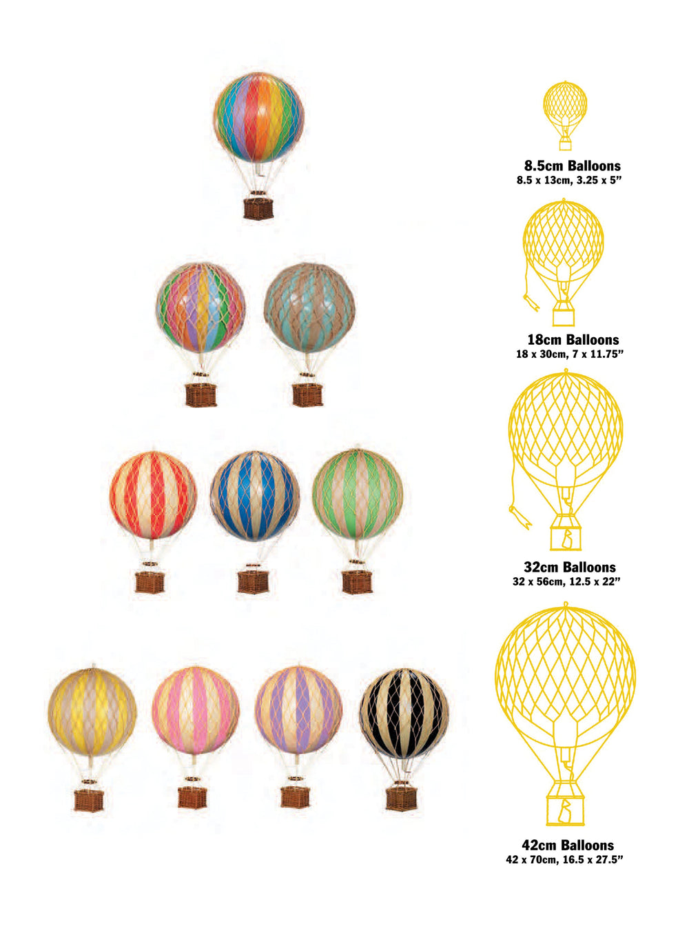 Hot Air Balloon Replica, Multi Colour Vintage Hot Air Balloons, Medium Balloon