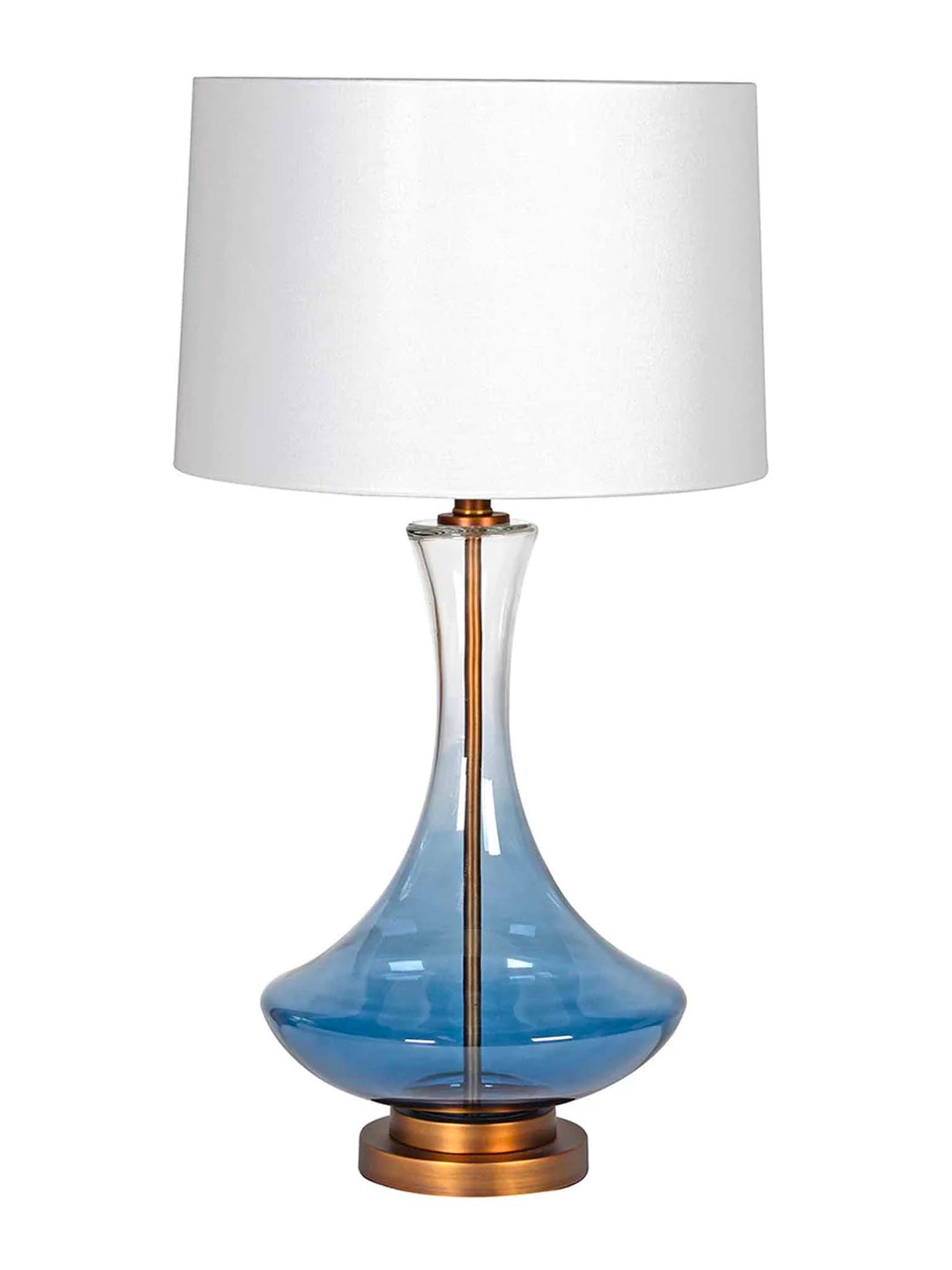 Blue Smoked Glass Shaped Table Lamp with Linen Shade, 75cm