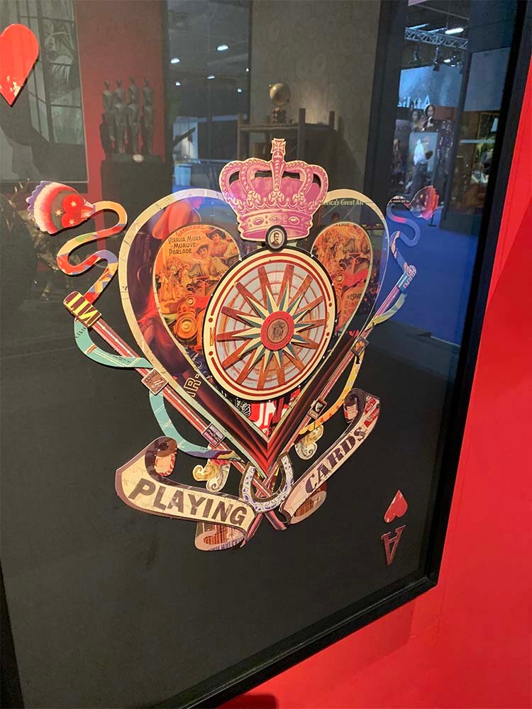 Playing Cards Collage Art – Ace of Hearts on Black Background.