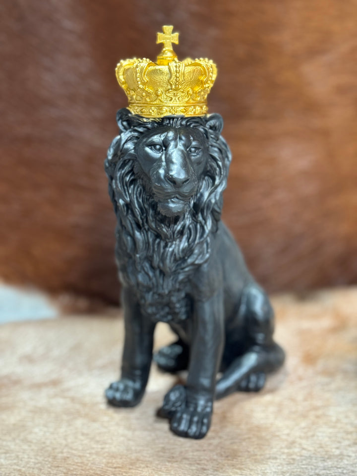 Black Sitting Lion With Gold Crown