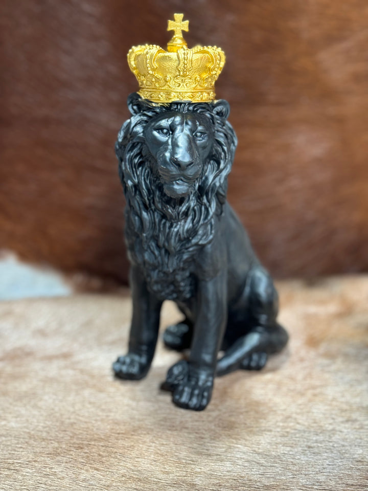 Black Sitting Lion With Gold Crown
