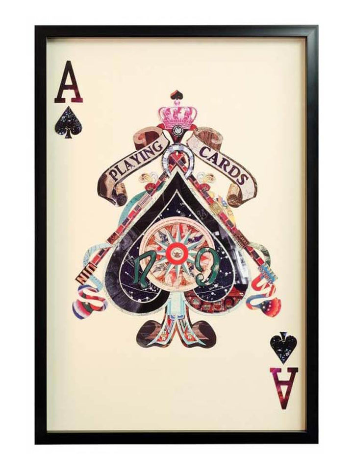 Framed artwork of a playing card ace design with 3D collage decoration