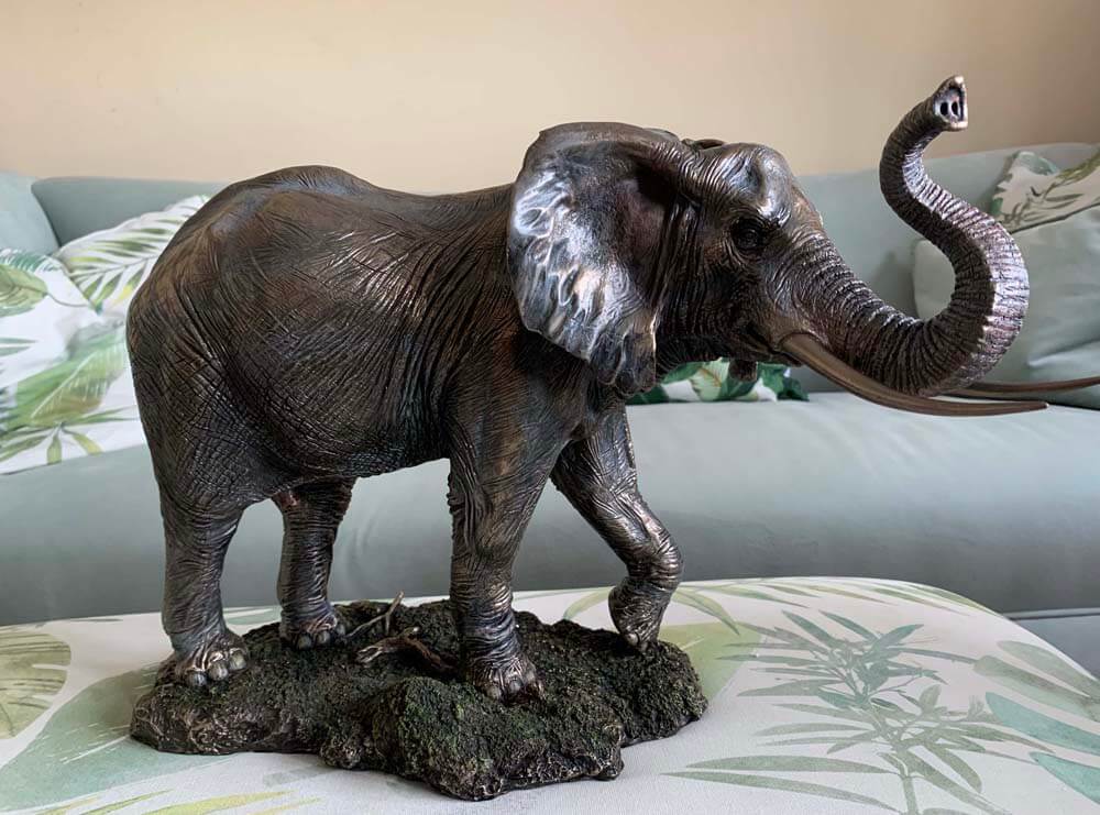 Bronze Plated Large Elephant Statue with Raised Trunk