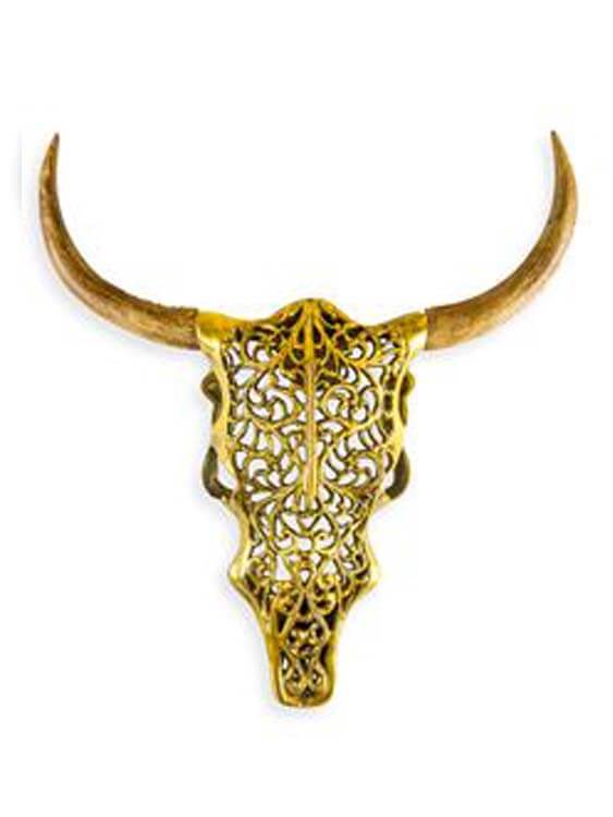 gold bison skull wall sculpture, gold bison skull wall art, bison skull gold décor, aluminium bison skull gold