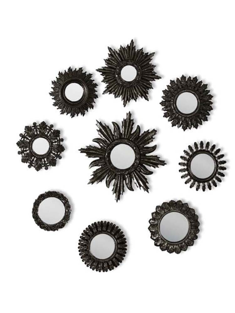 Set of 9 Ornate Wall Mirrors  black