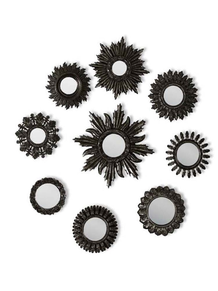 Set of 9 Ornate Wall Mirrors  black