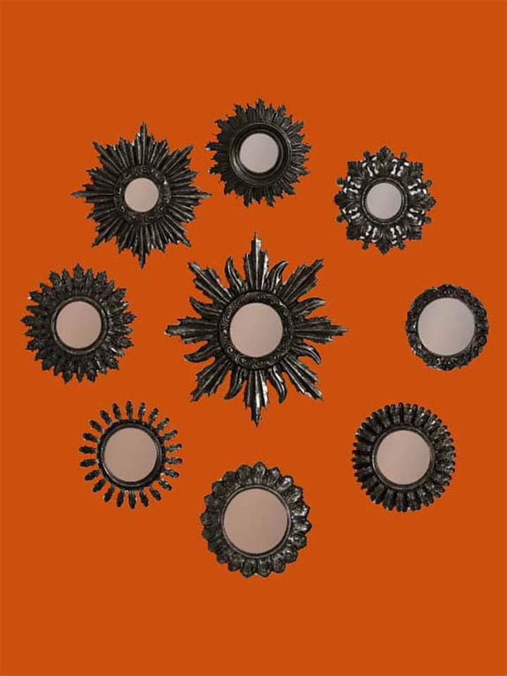 Set of 9 Ornate Wall Mirrors – Antiqued Black Finish small mirror set 