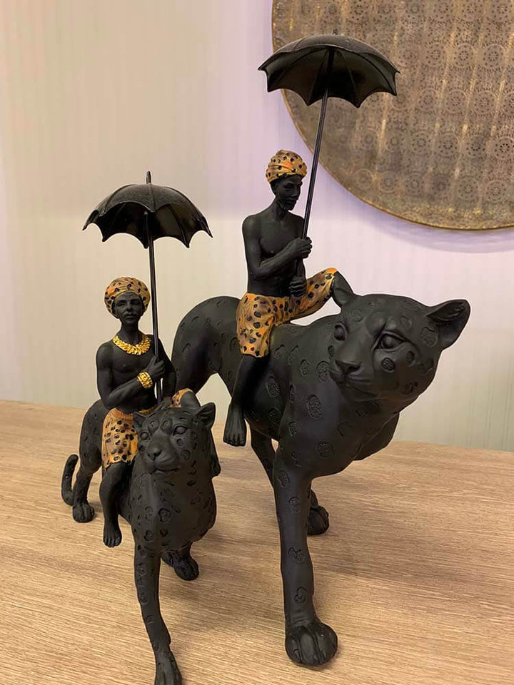 Black Turban Man on Leopard, Black Boy on Leopard, 50cm