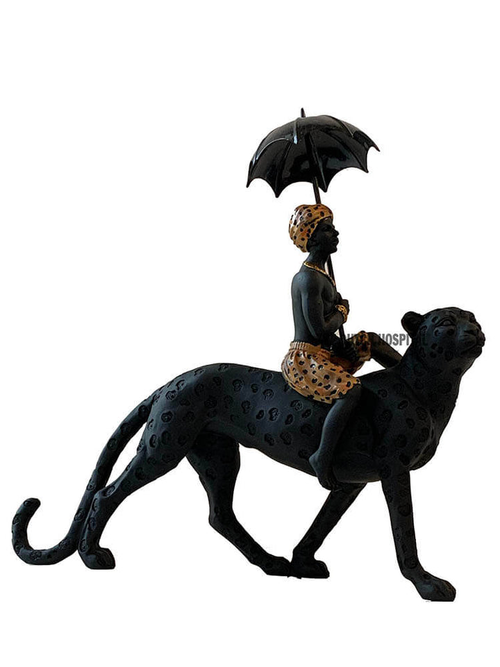 Black Turban Man on Leopard, Black Boy on Leopard, 50cm