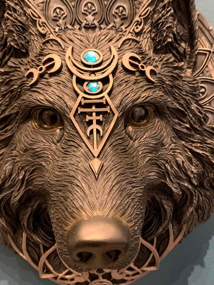 Black Wolf Wall Head, Gothic Moon Wolf, 30cm