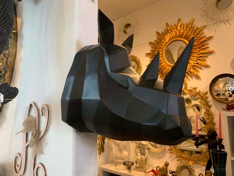 Black Origami Rhino Wall Head, Geometric Elephant, Lion, Rhino