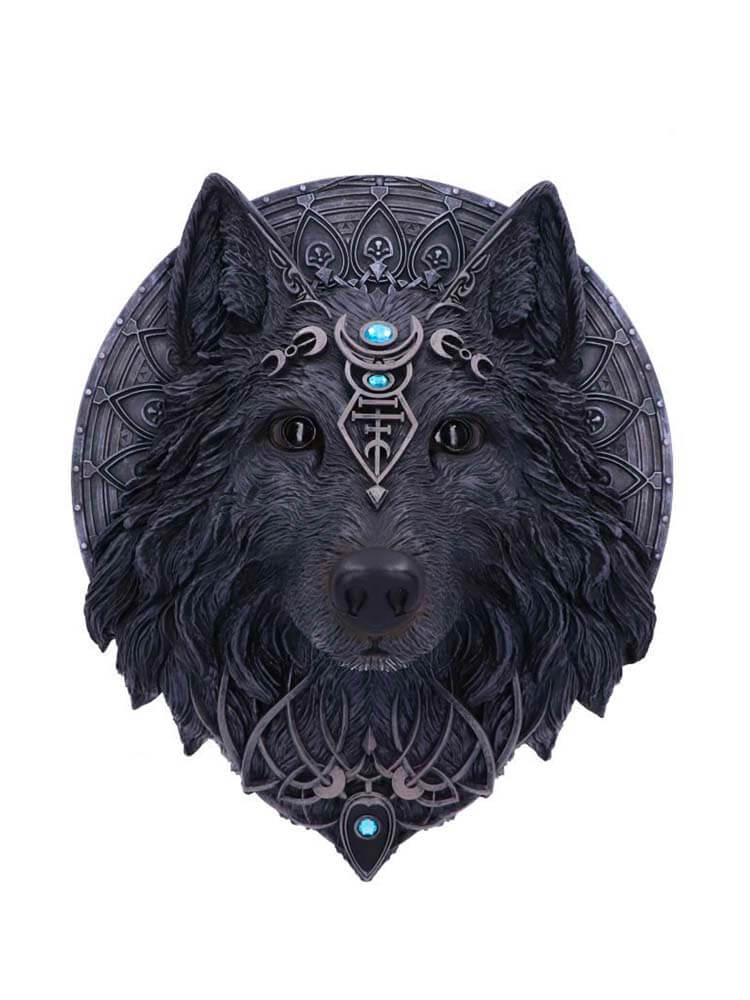 Black Wolf Wall Head, Gothic Moon Wolf, 30cm
