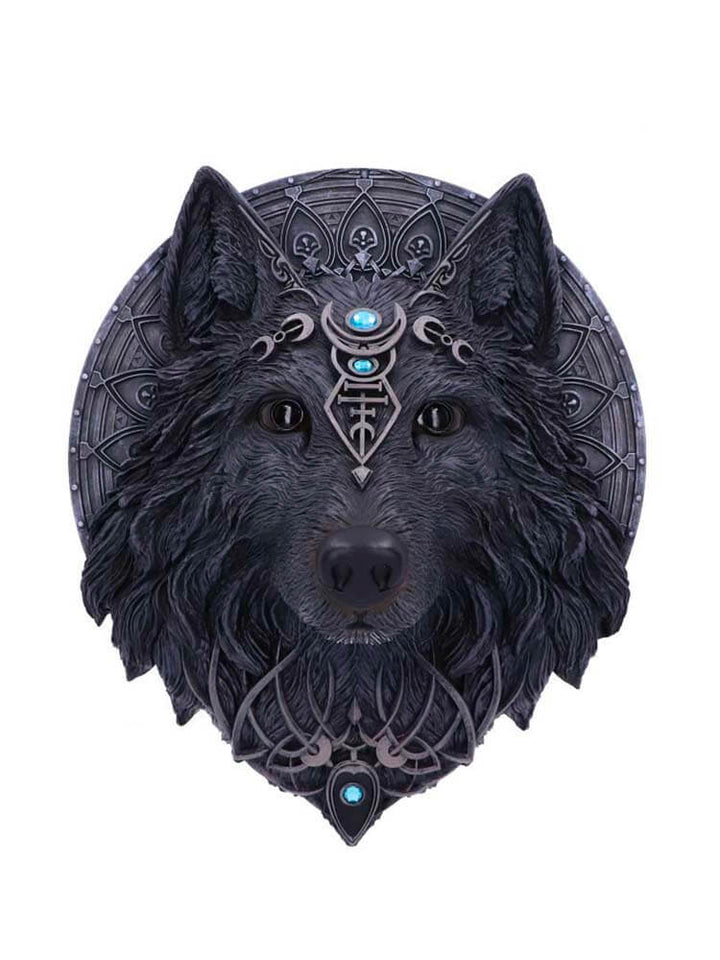 Black Wolf Wall Head, Gothic Moon Wolf, 30cm