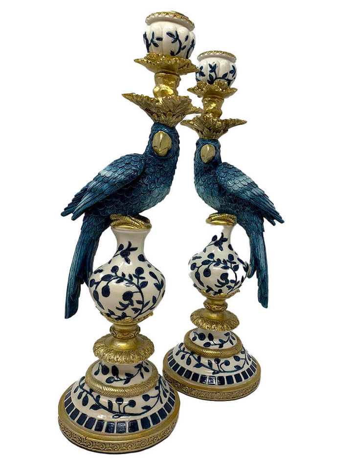 Blue parrot designer candle holders