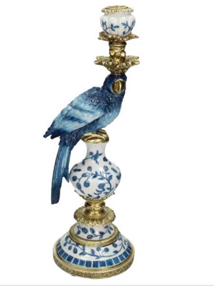 Blue Ceramic candle sticks, blue & white Bird candleholder 
