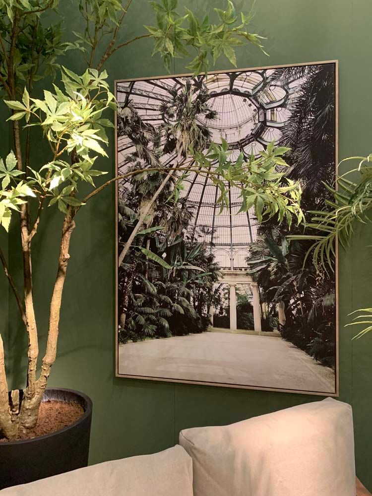 Tropical garden palm tree wall art, outdoor garden picture in a framed canvas