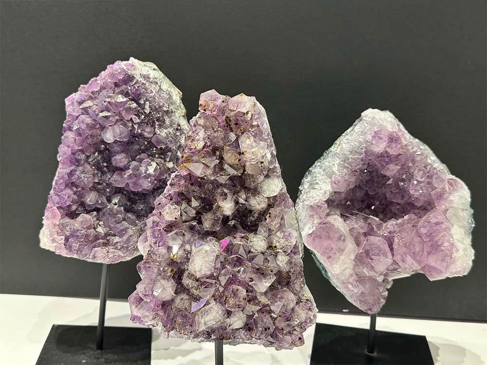Brazilian Amethyst, Amethyst clusters, Natural amethyst on metal base