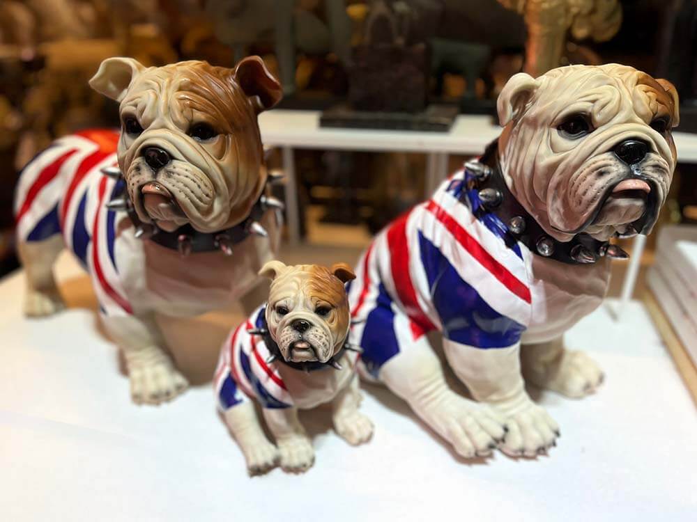 English Bulldog in Union Jack Coat, Standing British Bulldog Figures 