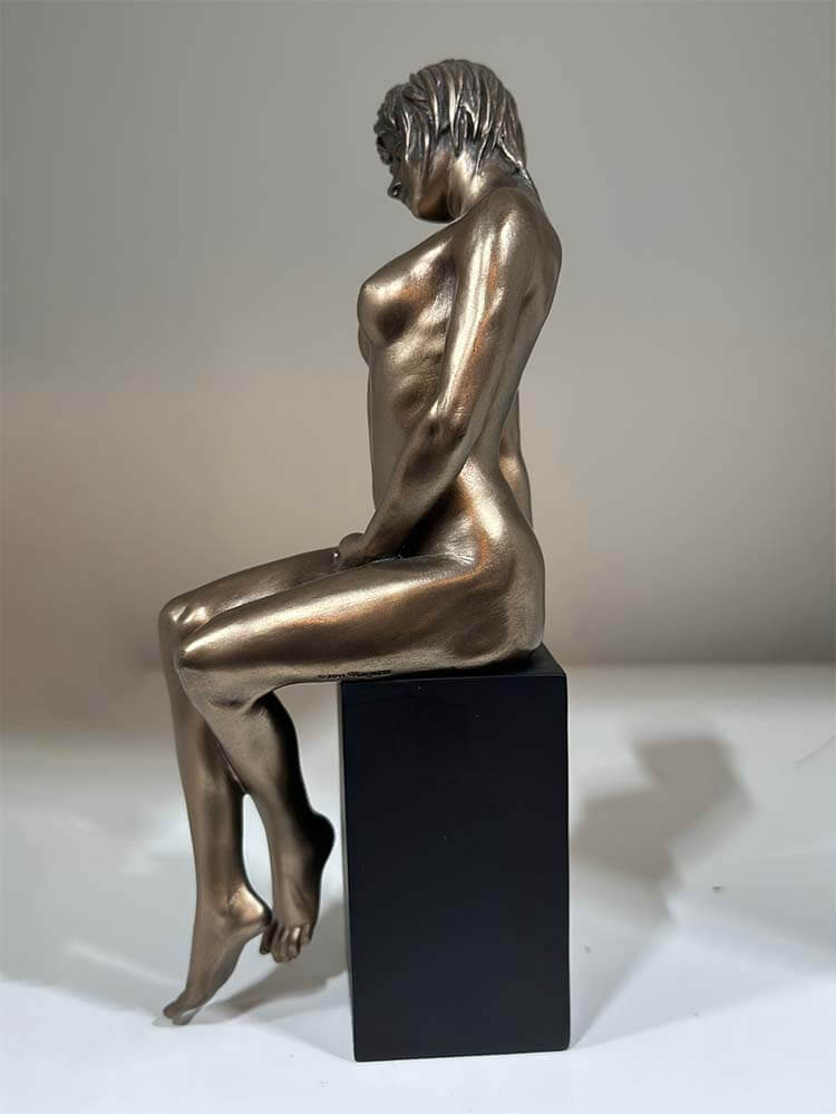 short hair lady bronze sculpture 