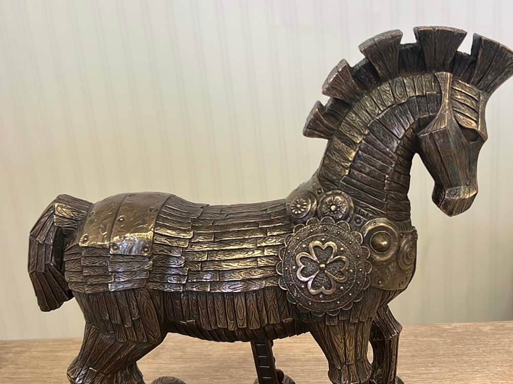 hand-painted cold cast bronze Trojan Horse statue texture