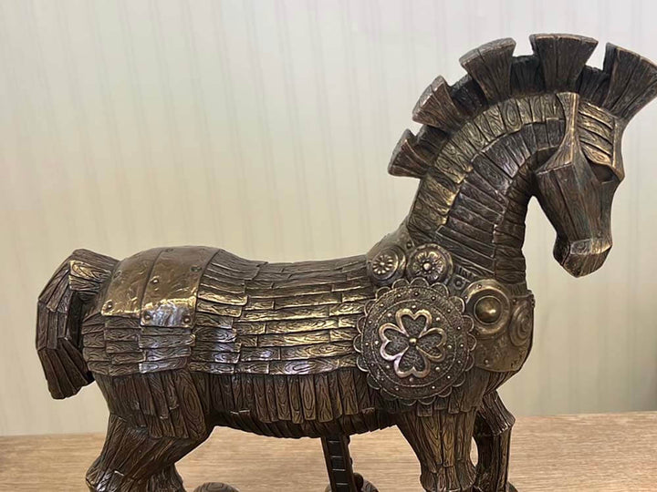 hand-painted cold cast bronze Trojan Horse statue texture