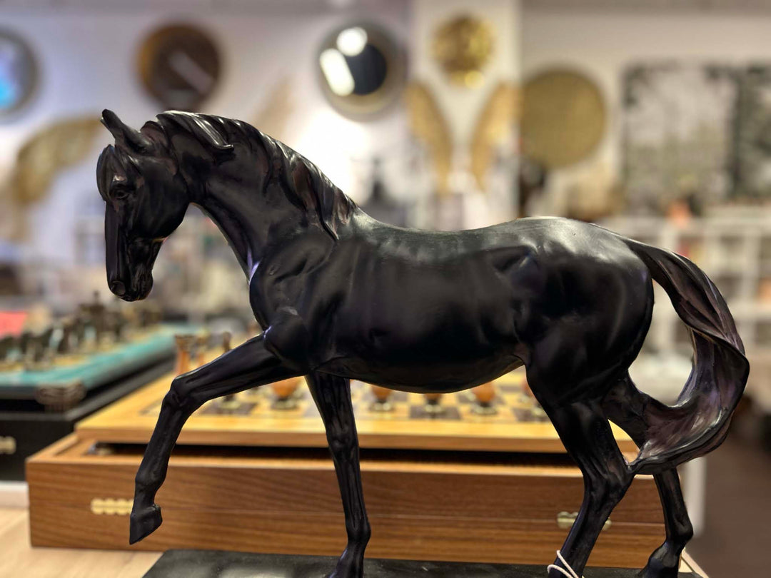 Horse, Prancing Horse on Base, Animal Sculpture, Black Horse
