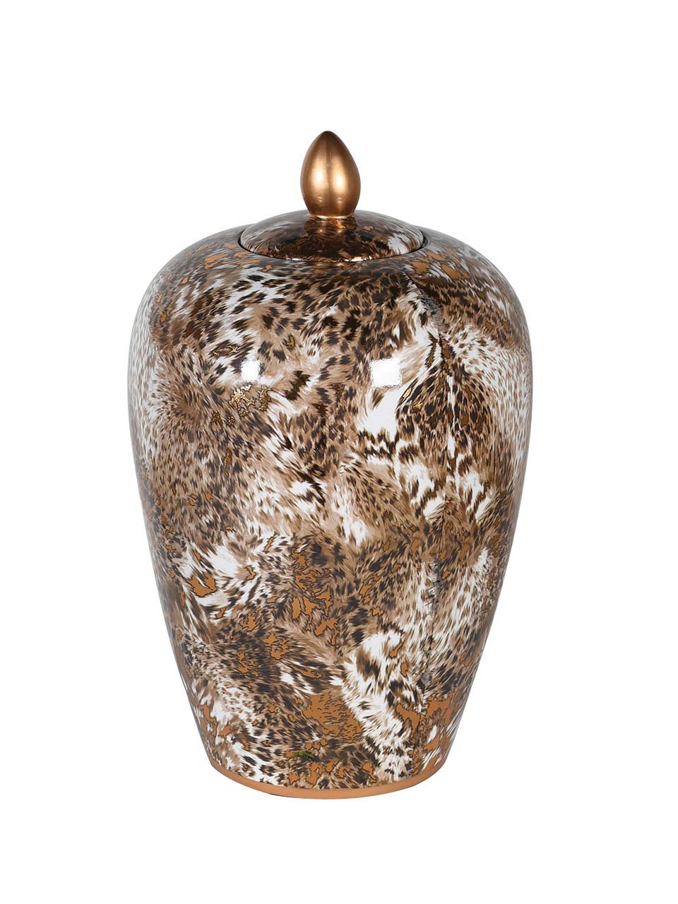 Jar, vase, leopard print vase, animal pattern print, brown and gold vase, brass vase 