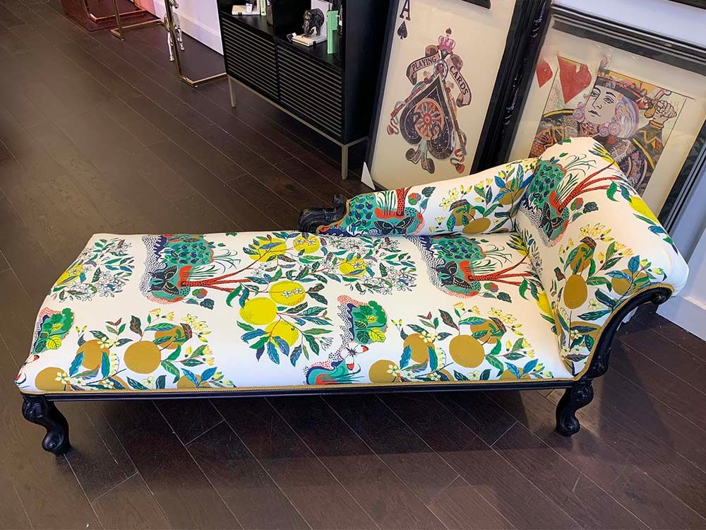 Chaise Longue, Schumacher Citrus Garden Lemon Fabric Sofa