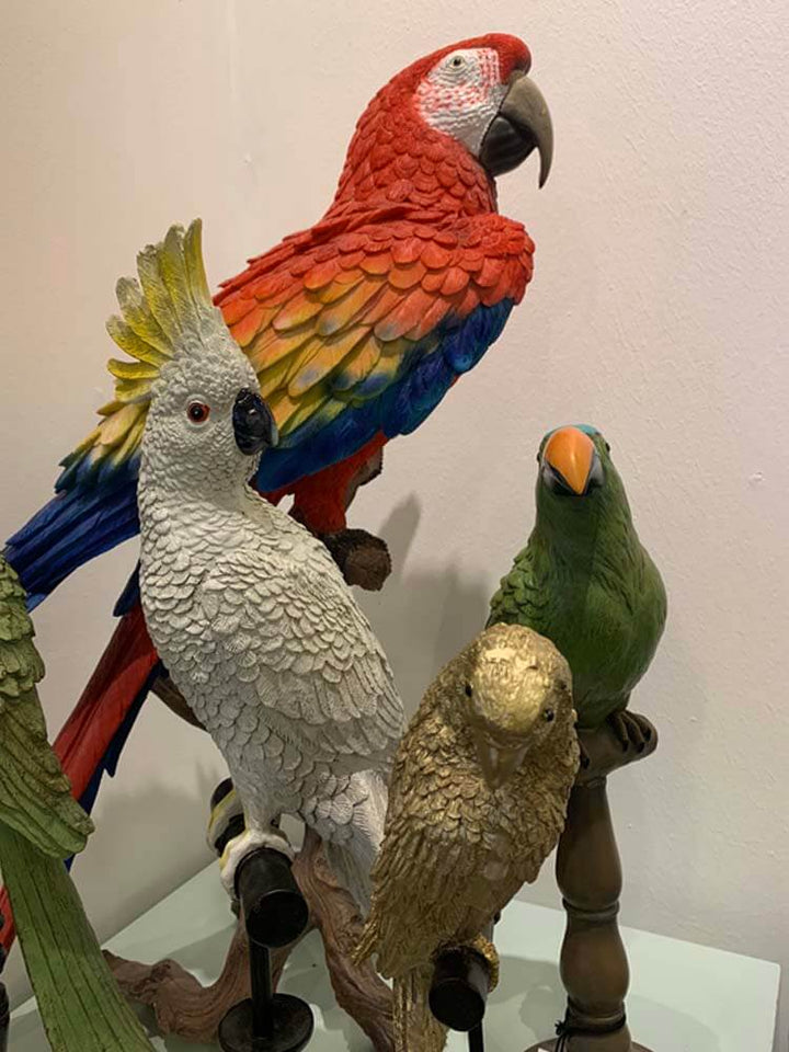 White Cockatoo Ornament, perched on a stand,