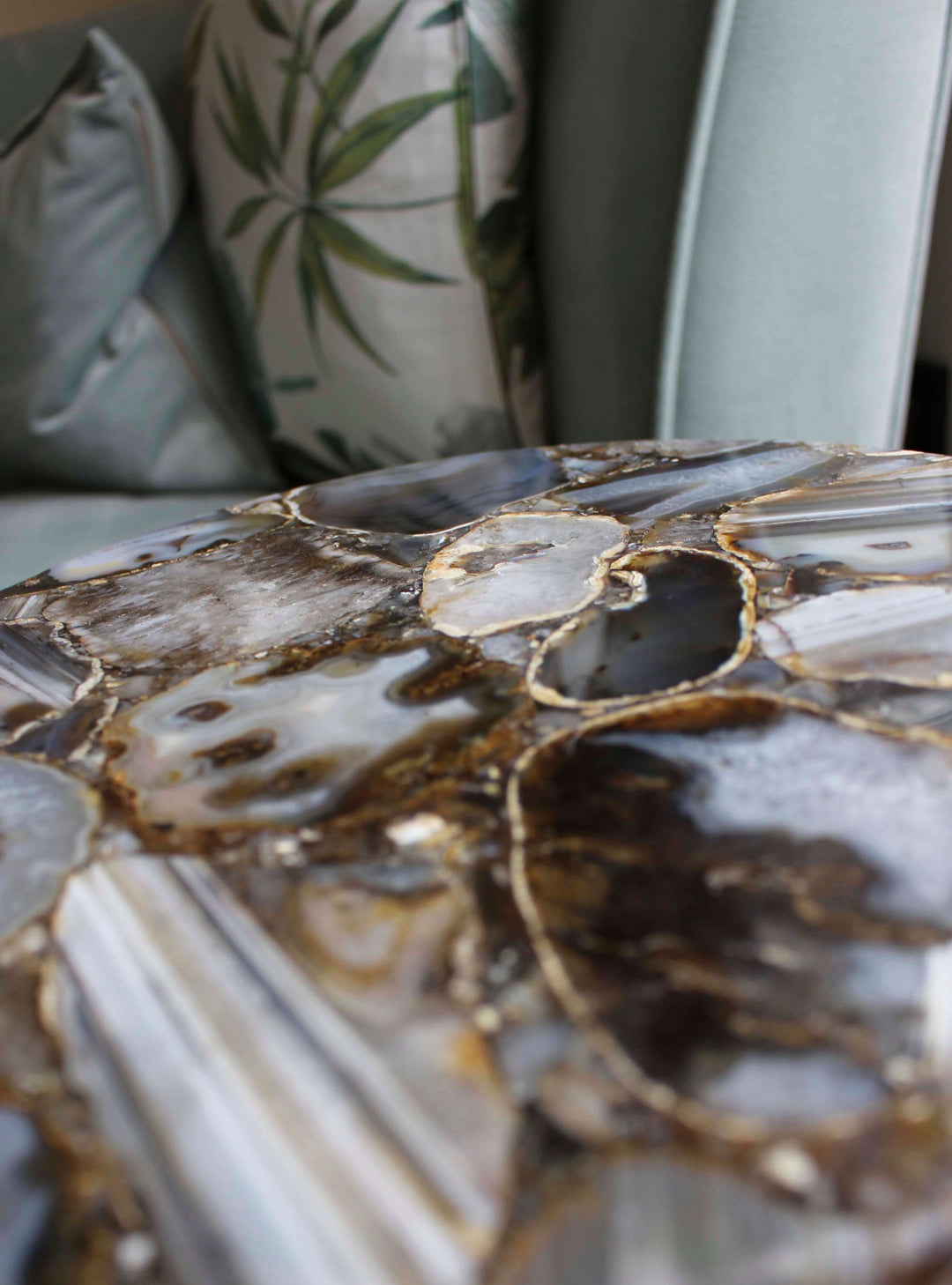 Blue, black and white Agate Table, Coffee table made of stone 