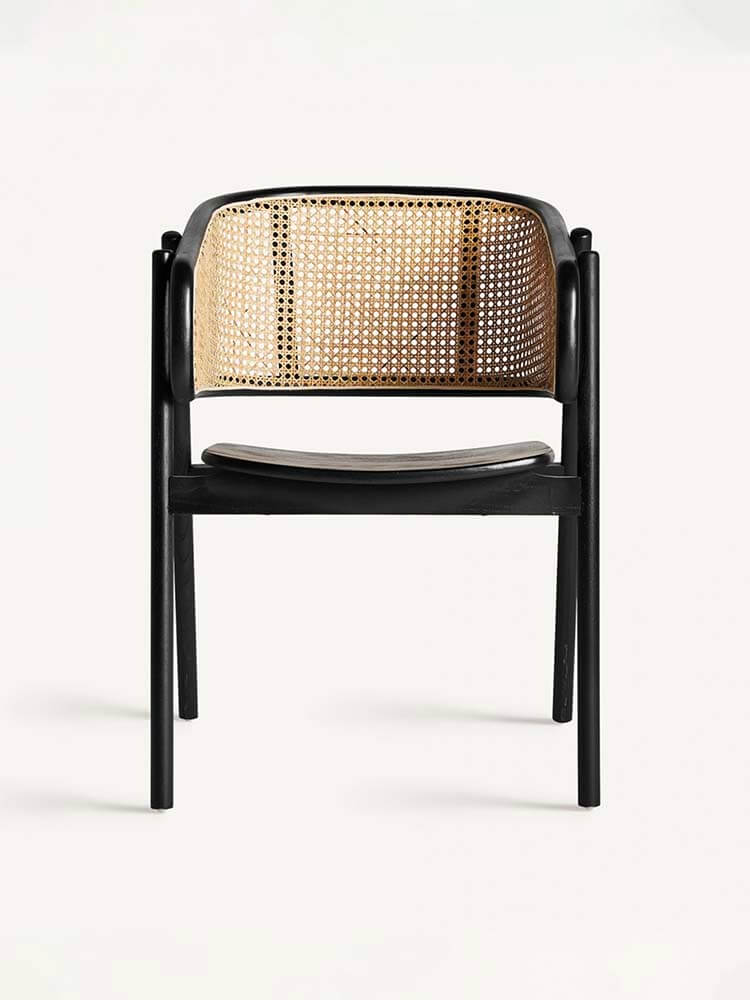 Colonial Style Rattan and Wood Chair, Set of Four Chairs, 80cm