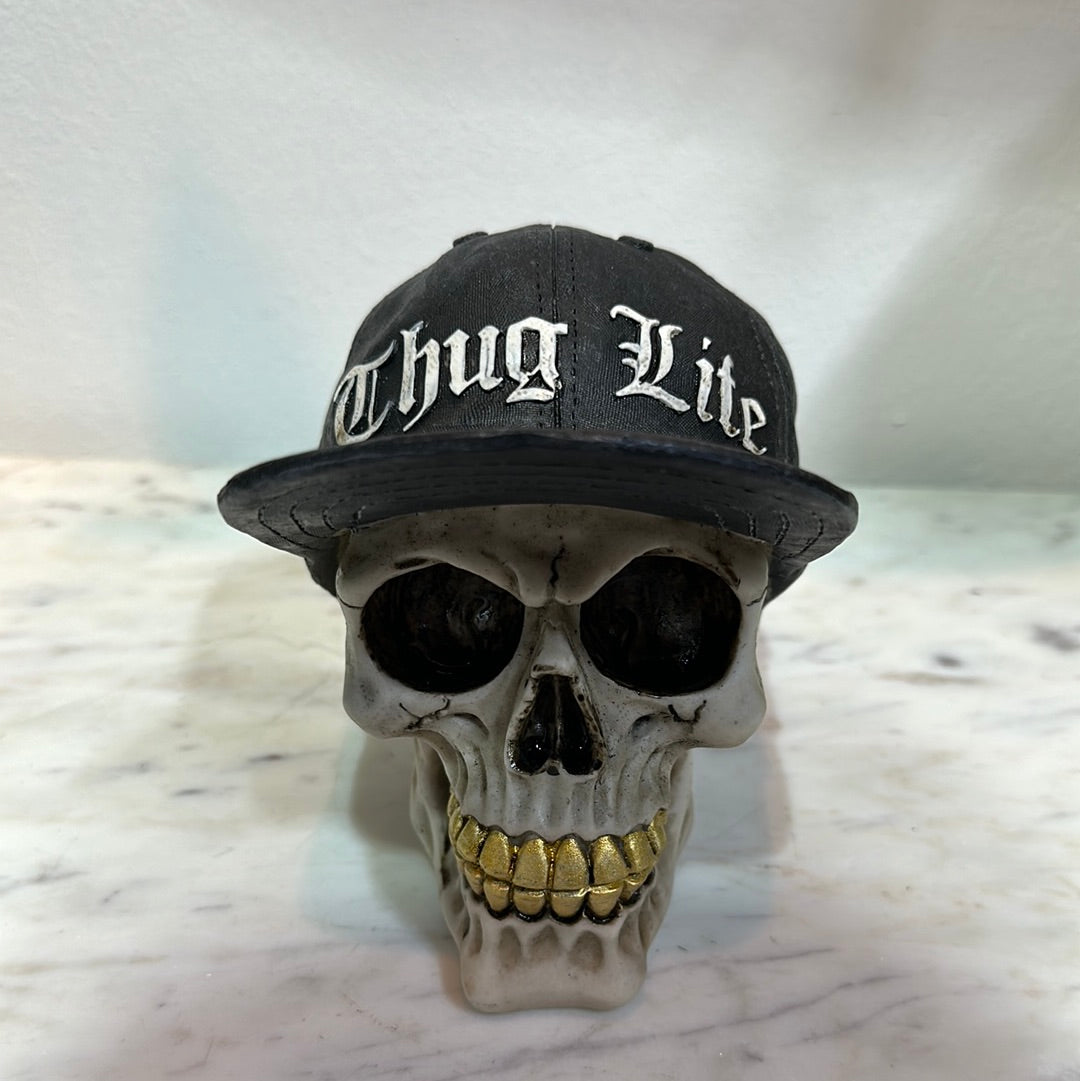 Thug Life Skull,  with Gold Teeth and Baseball Cap Figurine