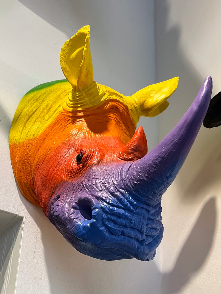 Rainbow pride decor, rainbow rhino head wall head 