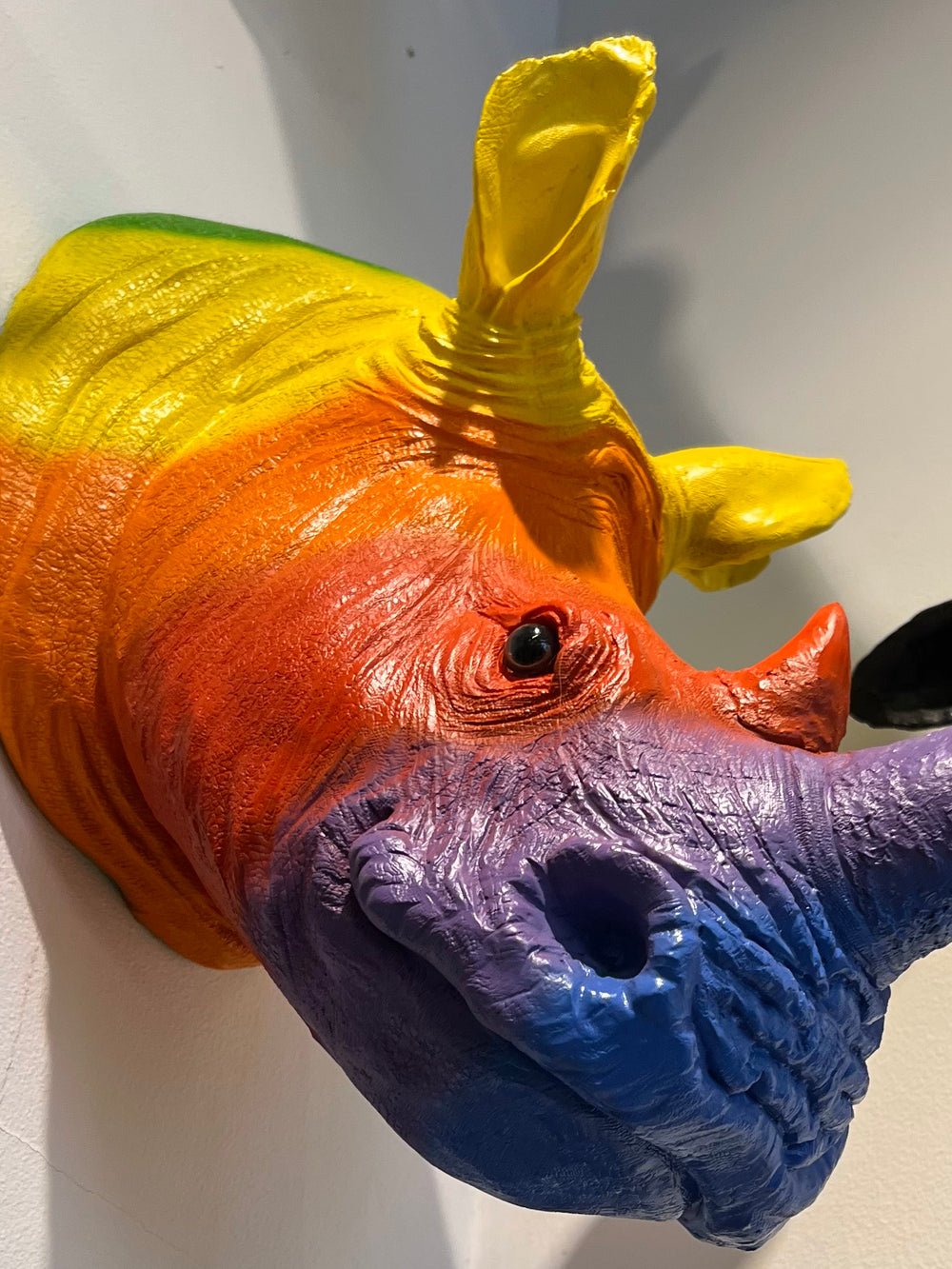 Rhino head wall mount, Rainbow head rhino ornament, Rainbow animal decorations