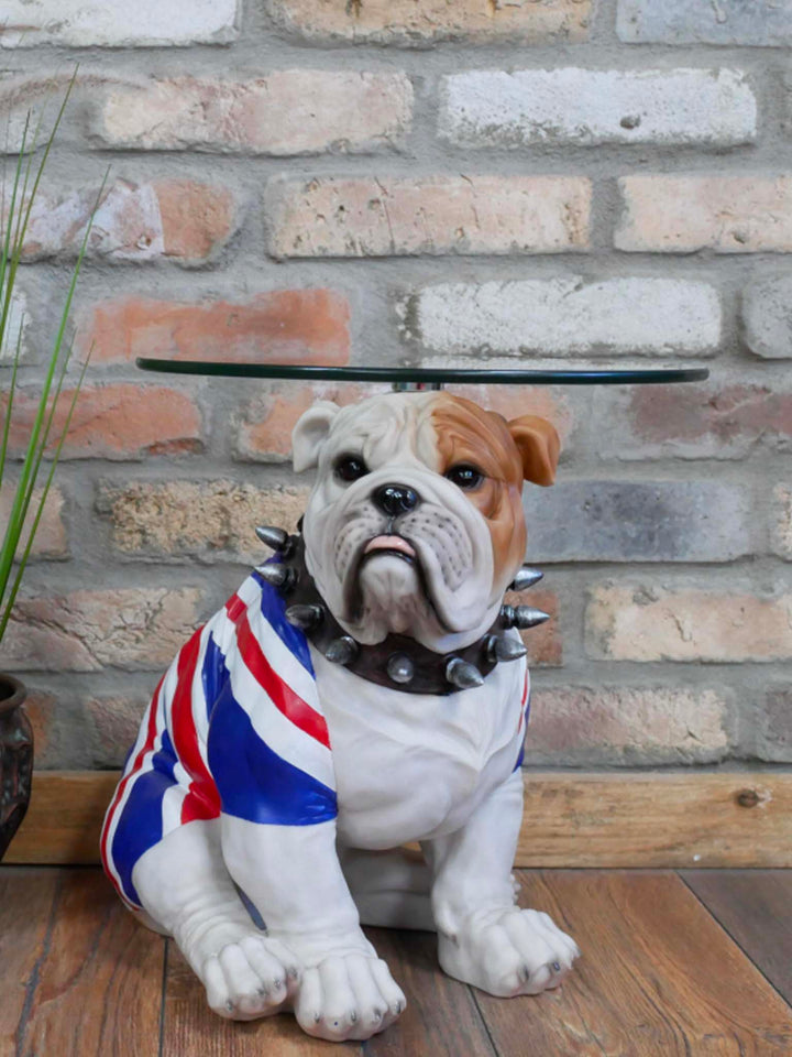 English bulldog in Union Flag coat side table 