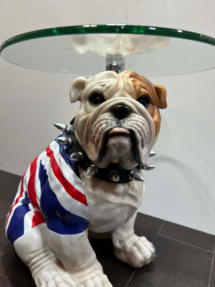 English Bulldog in Union Jack Coat Side Table 38cm