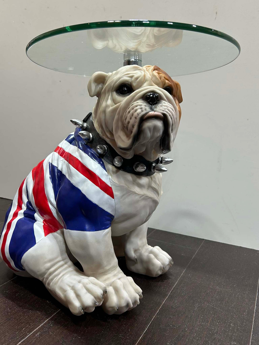 English Bulldog in Union Jack Coat Side Table 38cm