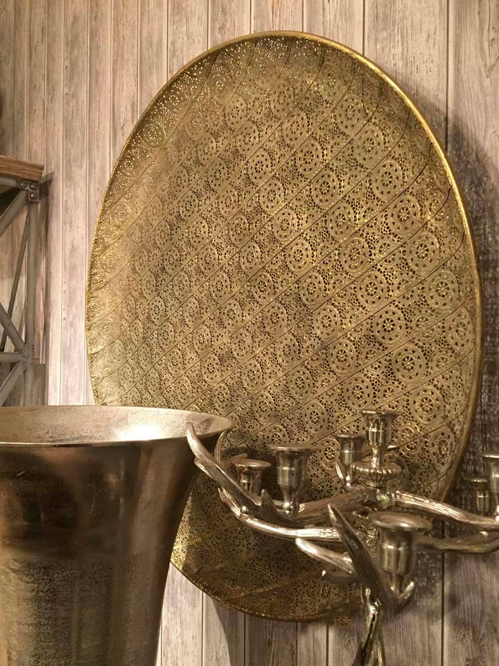Large one meter diameter antique gold filigree decorative wall disc