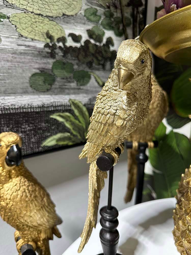 Gold parrot ornamental figurine