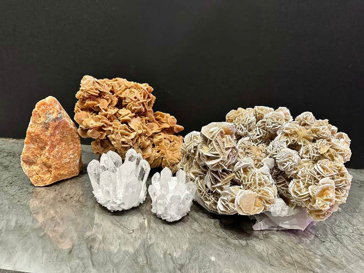 Explore mineral & crystal specimens: desert rose, clear quartz, calcite, and honey calcite—perfect for collectors, healing, and décor.
