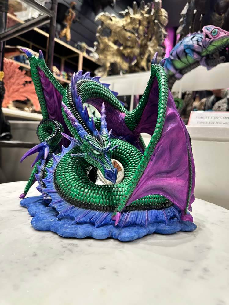 Colourful dragon sculpture, Large water Dragon Figurine Blue Purple Green