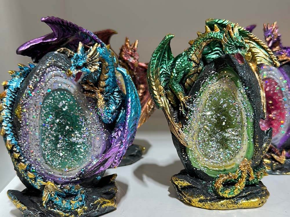 Light-up dragon and dragon egg crystal figurines