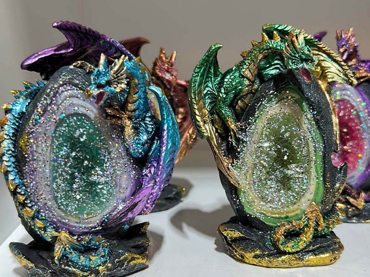 Light-up dragon and dragon egg crystal figurines