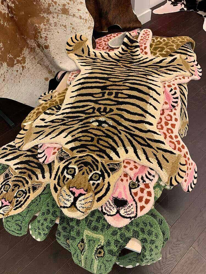 hand-tufted rug, wool rug, tiger rug, animal head rug 